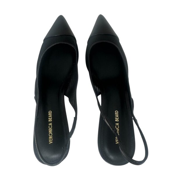 Veronica Beard Liliana Black Leather Mesh Slingback Pointed Toe Pumps 8.5 Modern - Picture 5 of 15